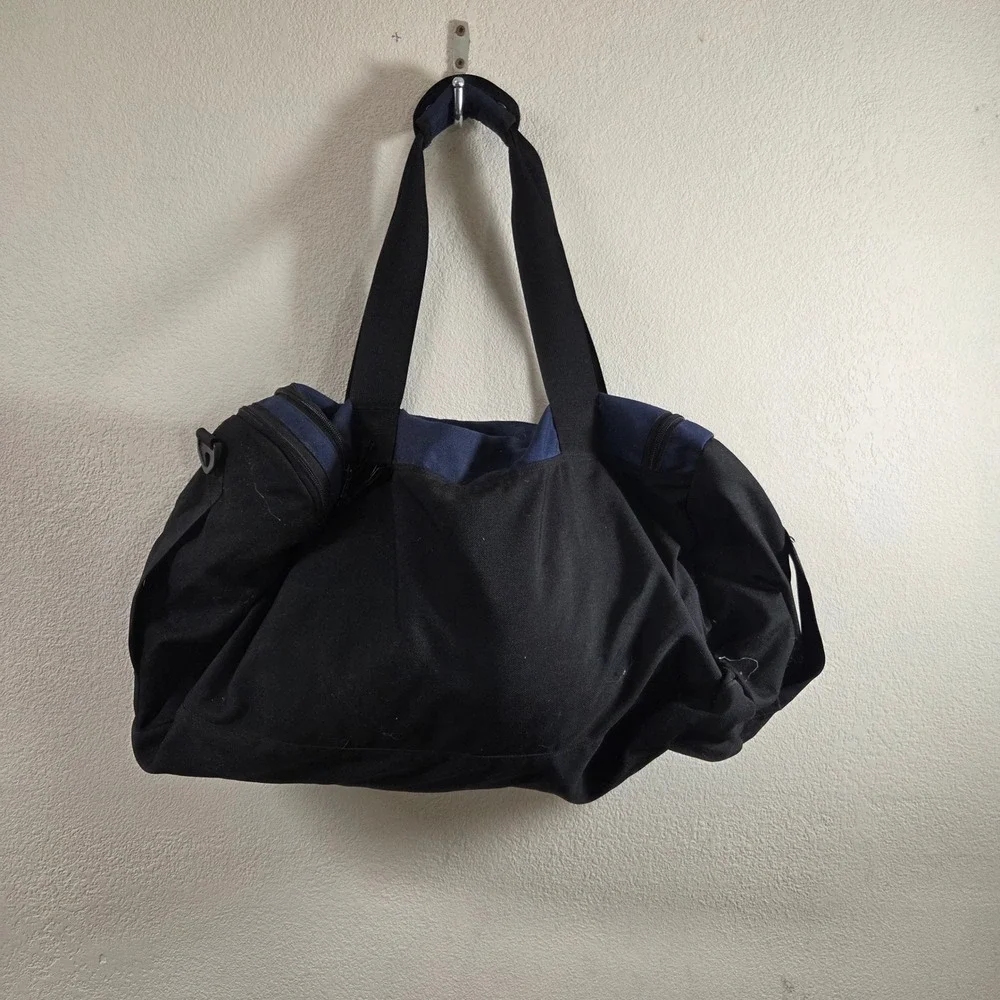 Eddie Bauer Duffle Bag Black Navy Blue Canvas Travel Gym Weekend Carry On Bag